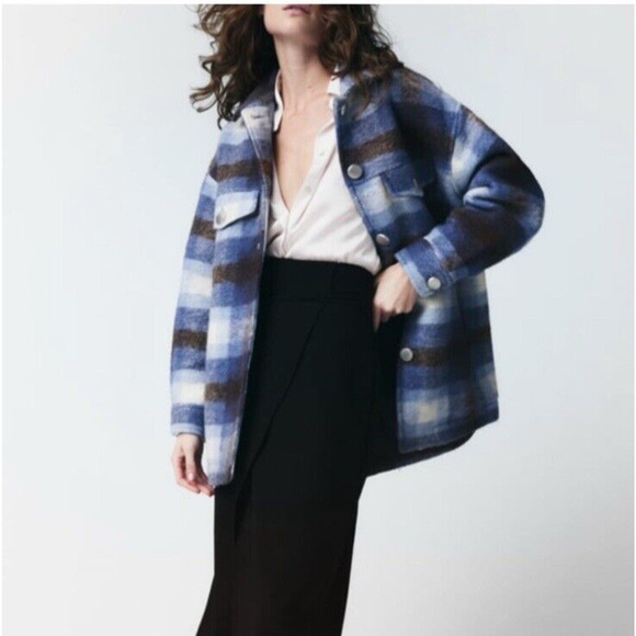 Zara Women’s Plaid Premium wool blend Overshirt size XS - Picture 1 of 14